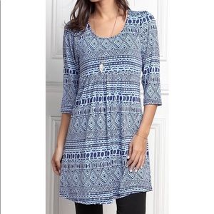 Blue Geometric Empire waist tunic dress